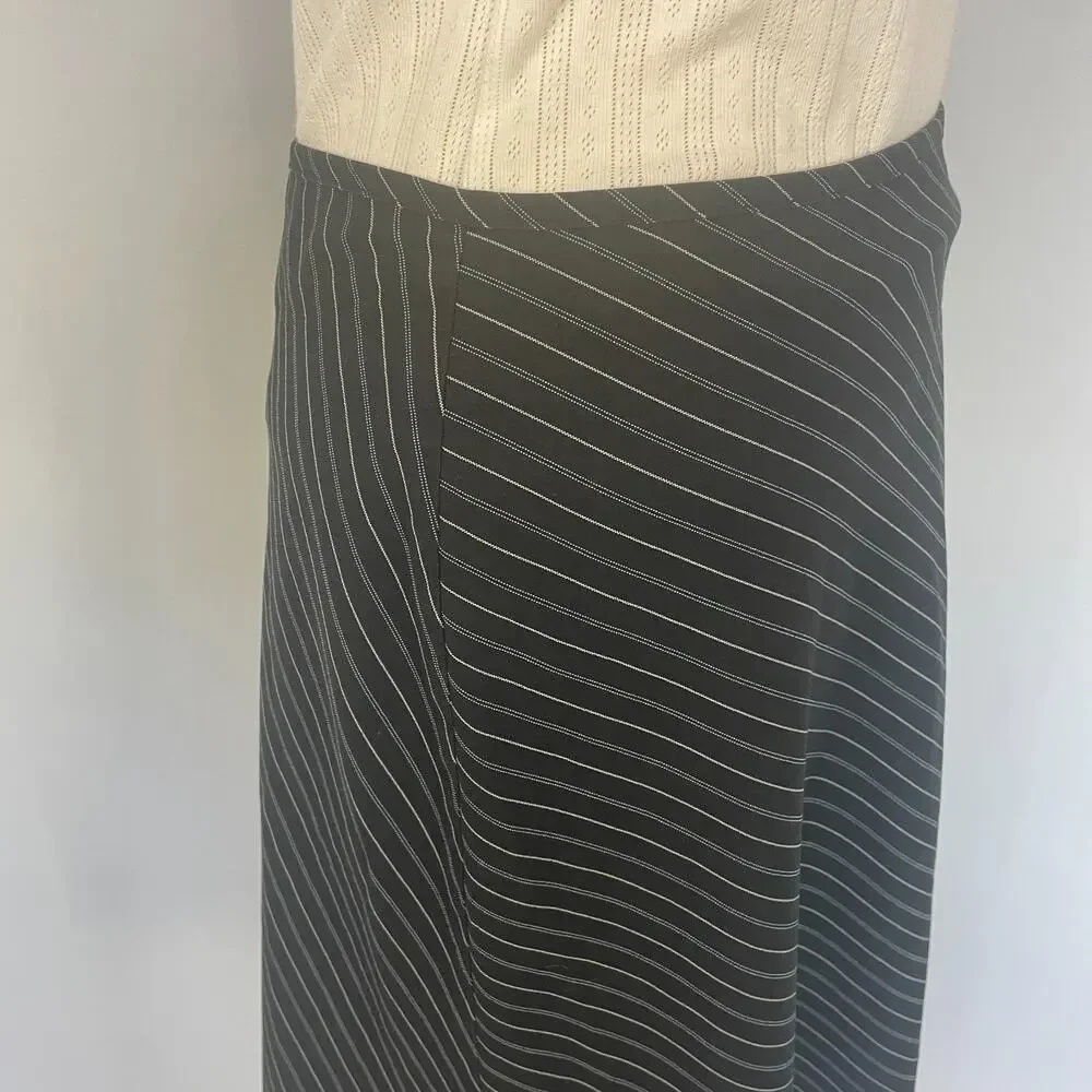 Y2K Mini Skirt Size 8 Black Pinstripe Low Rise A Line Office Siren Geek Chic Vtg